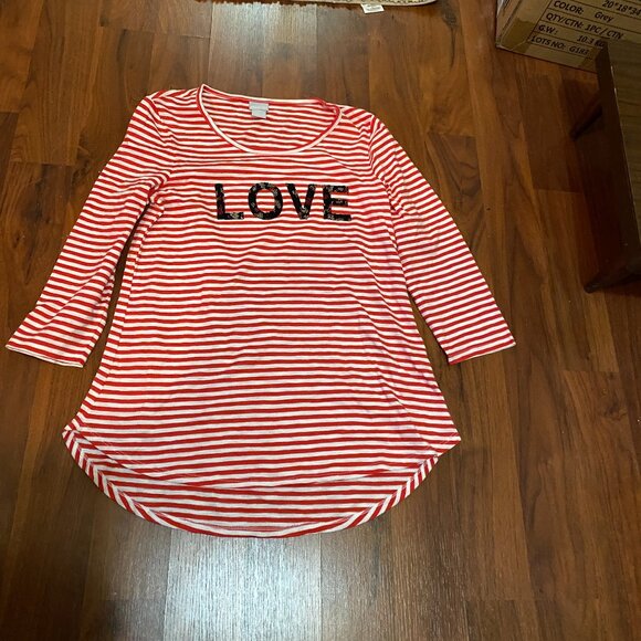 Red/White LOVE Beaded Shirt Chico's Size S NWT - Picture 4 of 6